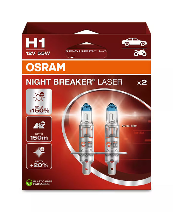 Osram Night Breaker Laser H1 halogeenlampen - 64150NL-2HB - 2 lampen
