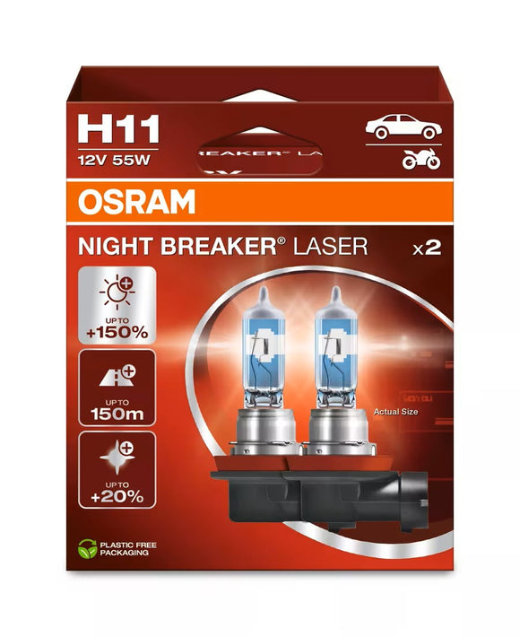 Osram Night Breaker Laser H11 halogen upgrade bulbs | 64211NL-2HB | 2 pack