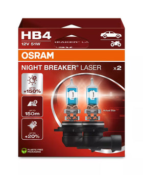 Osram Night Breaker Laser HB4 9006 halogen upgrade bulbs | 9006NL-2HB | 2 pack