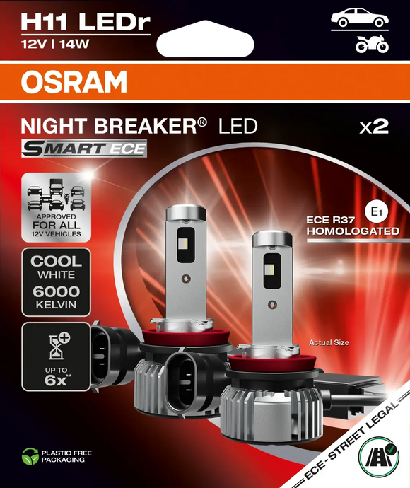 Osram NIGHT BREAKER H11 LED SMART ECE conversiekit - Straatlegaal - 64211DWNBSM-ECE-2HB - Paar
