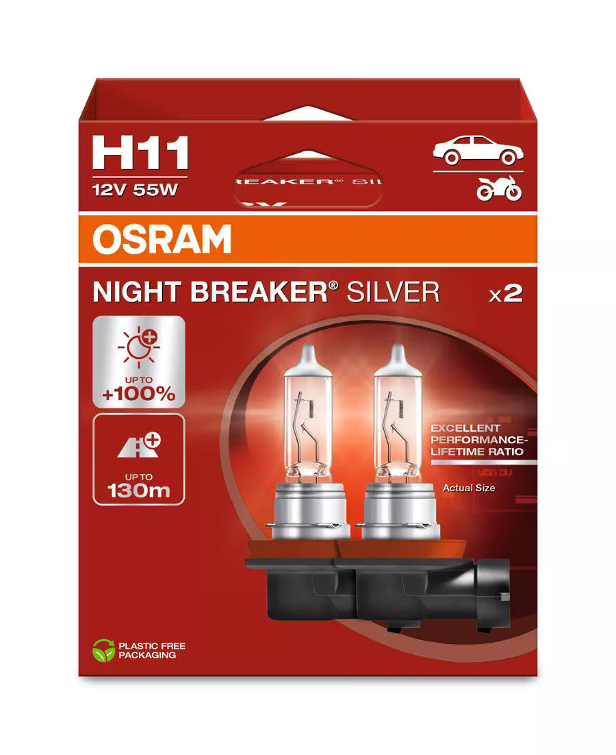 Osram Night Breaker Zilver H11 Halogeenlampen - 64211NBS - 2 lampen