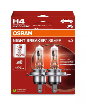 Osram night breaker Silver H4 Halogen upgrade bulbs - 64193NBS-2HB - 2 bulbs