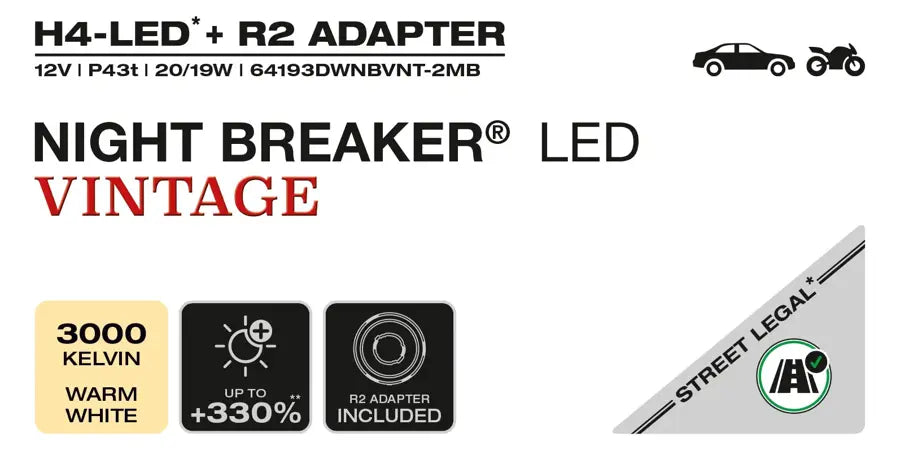 Osram Night Breaker LED vintage H4 LED-lampen - goedgekeurd voor gebruik op de openbare weg - 0