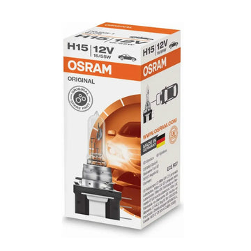 Osram Original H15 halogen bulb OEM quality 64176 packaging with bulb and vehicle image.