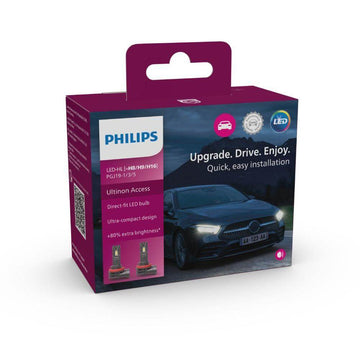Philips LED H8 H9 H16 12V Ultinon access LED upgrade bulbs | 11366U2500CX packaging with car and installation details